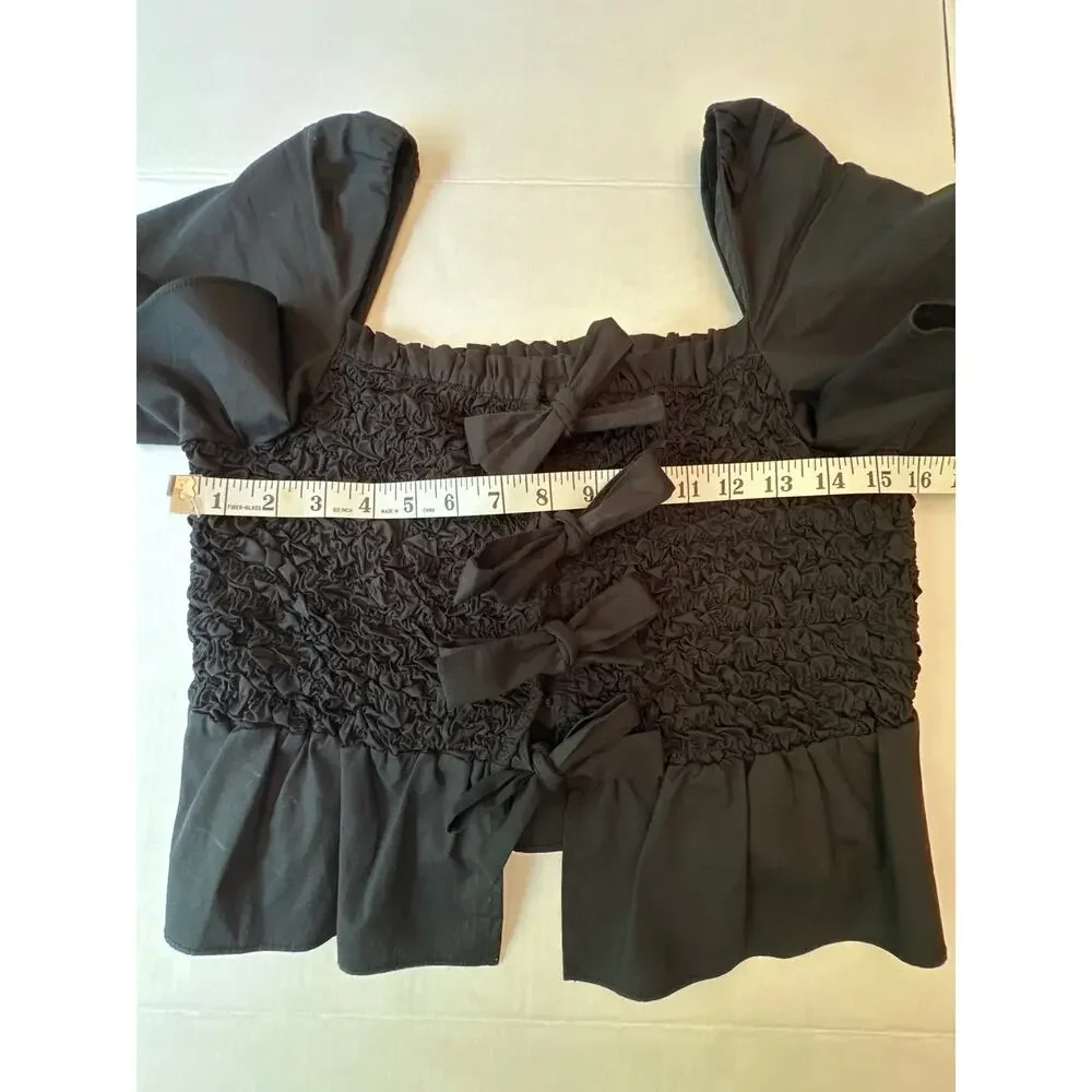 Mare Mare Anthropologie Cotton Smocked Peplum Puff Sleeve Blouse Small EUC